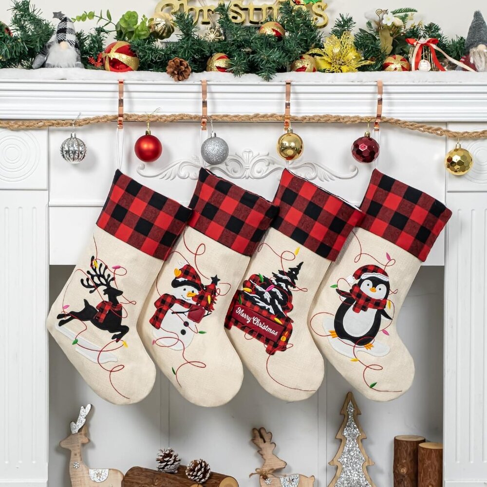 20-Inch Buffalo Plaid Christmas Stockings Set of 4 - Perfect for Families
